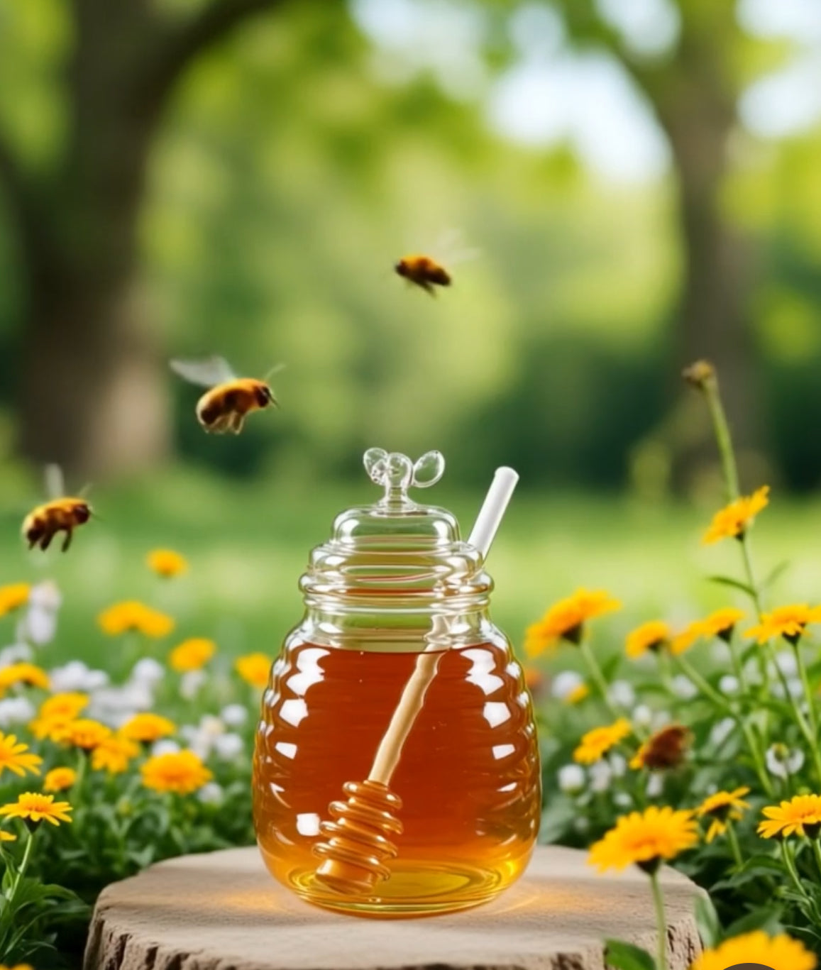 Glass Honey Jar with glass Spool