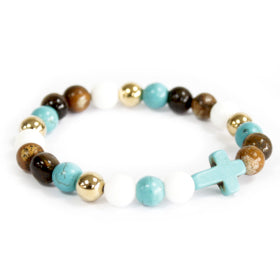 Turquoise Howlite Cross/Royal Beads - Gemstone Bracelet