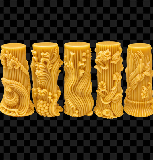 Pure Bees Wax pillars set of 5 BAROQUE STYLE