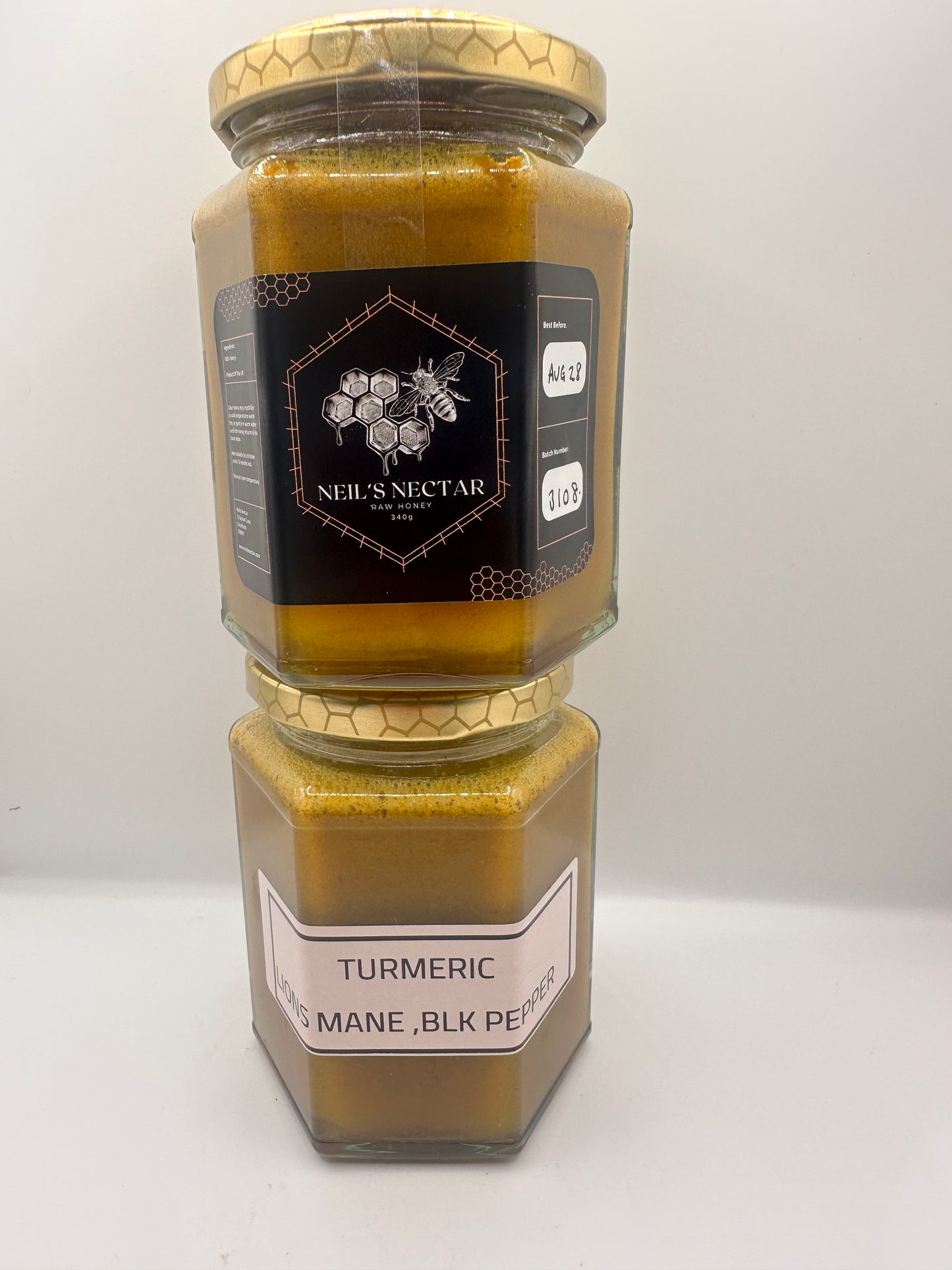 Neil's Nectar Turmeric and lions mane Honey 340g jar