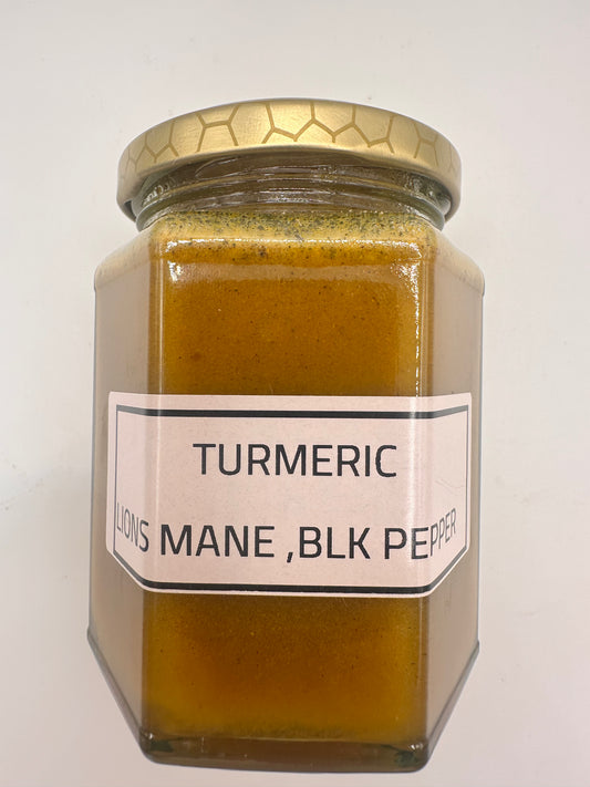 Neil's Nectar Turmeric and lions mane Honey 340g jar
