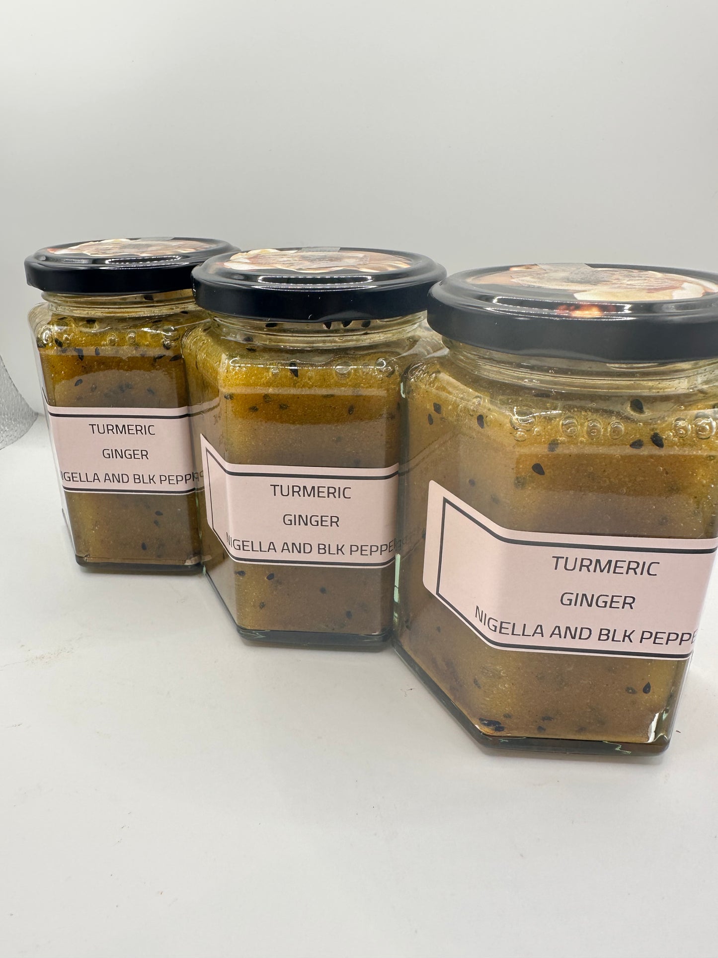 TURMERIC AND GINGER  , NIGELLA AND BLK PEPPER  Honey 340g jar
