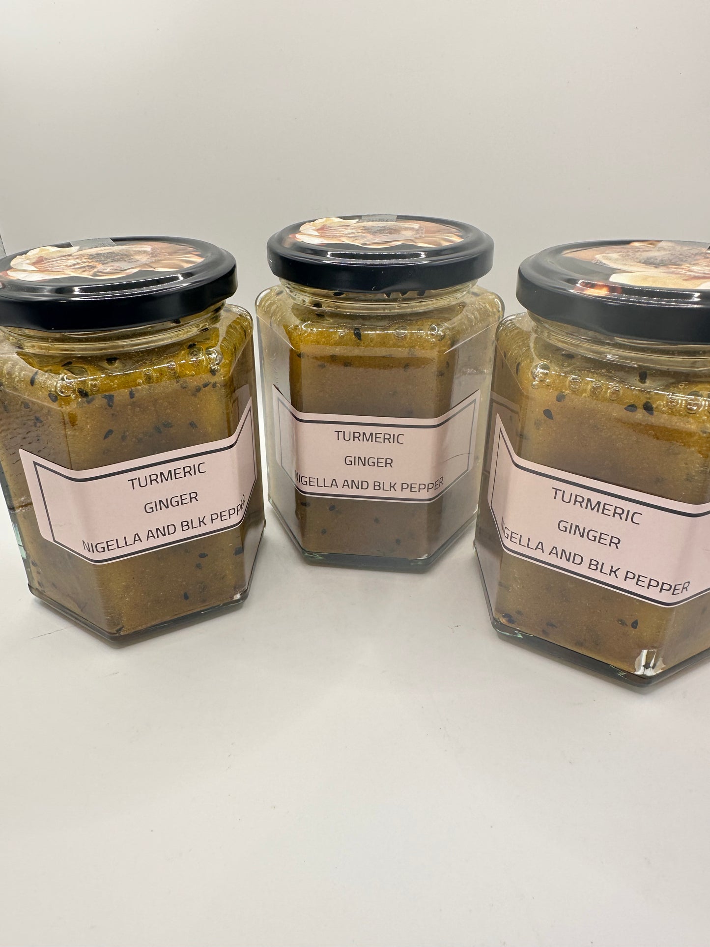 TURMERIC AND GINGER  , NIGELLA AND BLK PEPPER  Honey 340g jar