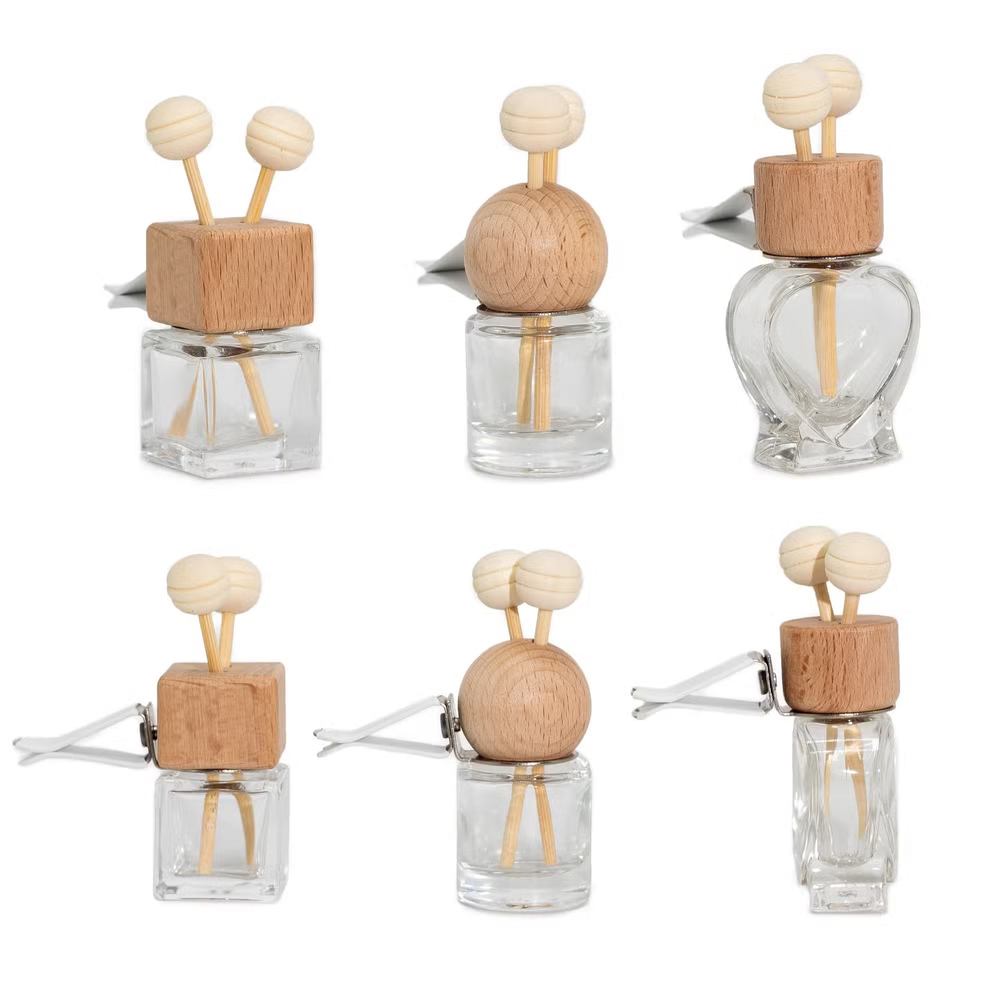 Car Diffuser Vent Attach Bottles - 8ml  SET OF 3  CLEAR /NATURAL  WOOD